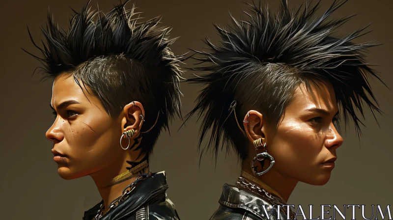 Powerful Portrait of a Young Punk Woman AI Image