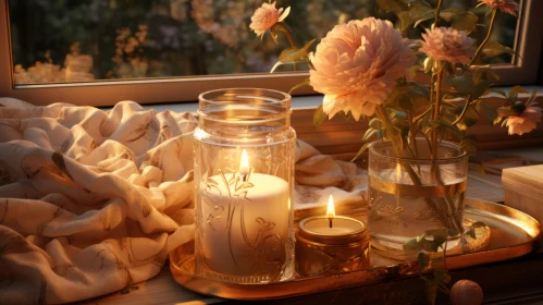 Romanticized Country Life: A Tray with Flowers and Candles