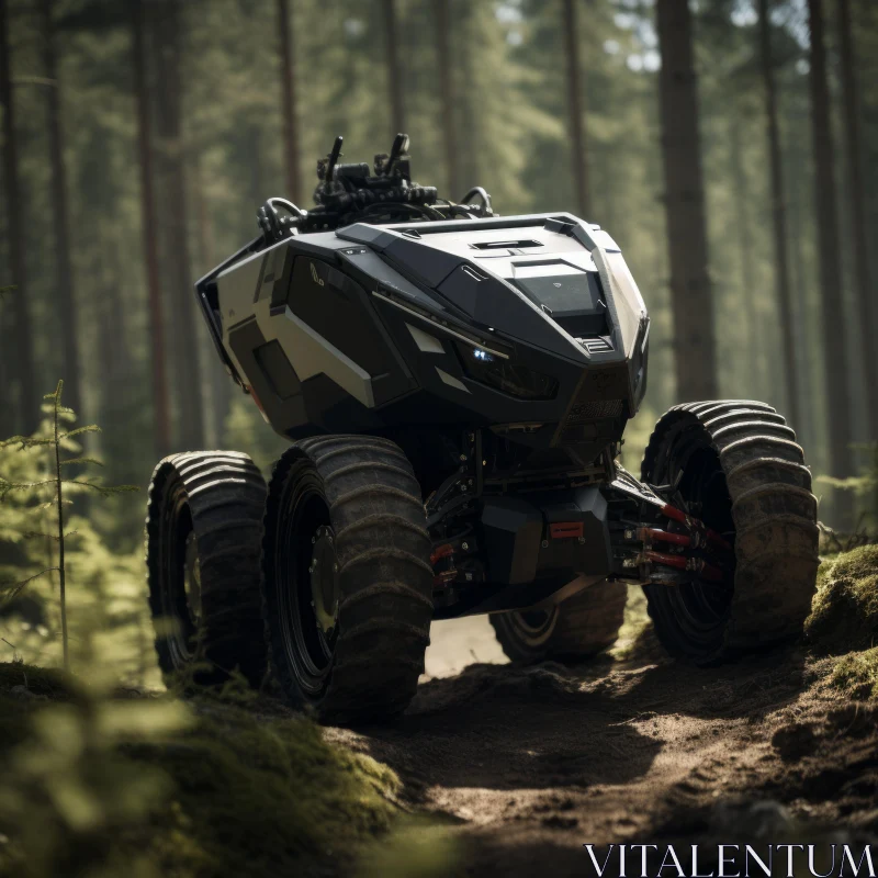 Rover ATV in Forest - Futuristic Design and Nature-Inspired Camouflage AI Image