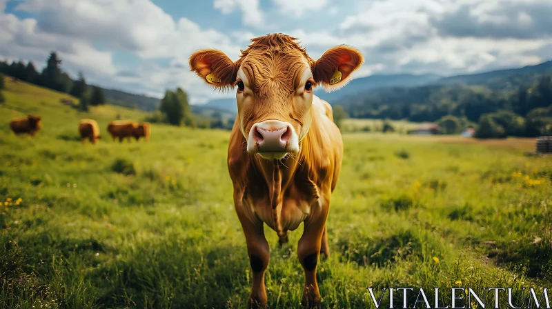 Brown Cow in Meadow AI Image