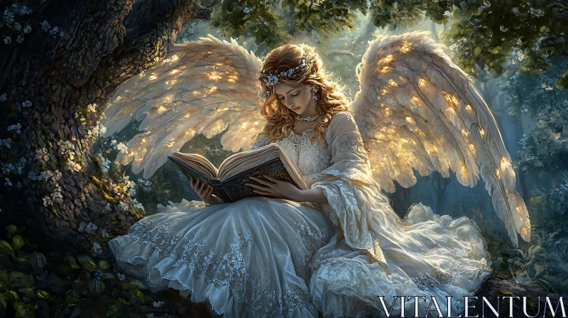 AI ART Winged Angel Reading Book