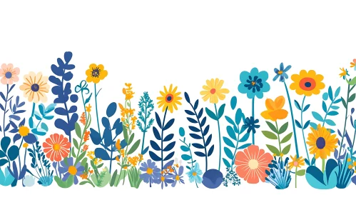 Colorful Flowers and Foliage Illustration