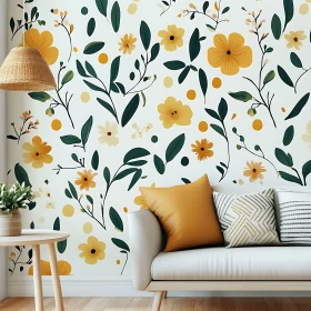 Cozy Living Room with Floral Accent Wall