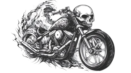 Monochrome Skull Motorcycle Art