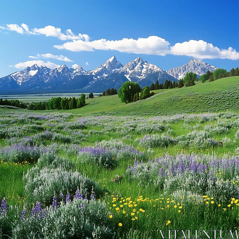 AI ART Scenic Mountain View with Flower Meadow