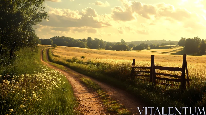 Rural Landscape with Field and Fence AI Image