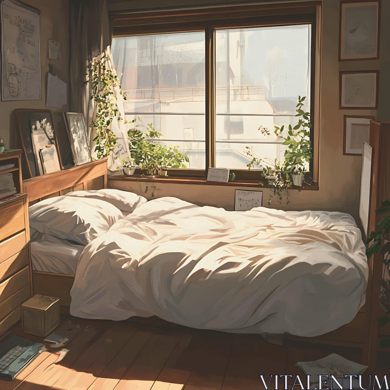 AI ART Sunlit Bedroom: A Peaceful Interior Scene