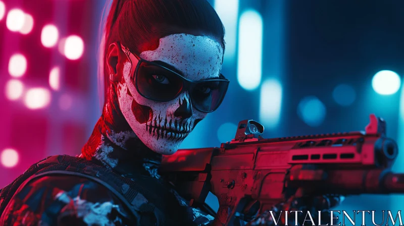 AI ART Neon Warrior with Skull Face Paint