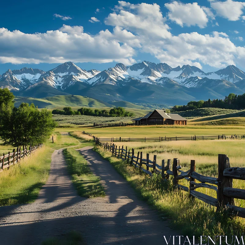 AI ART Scenic Mountain View with House and Field