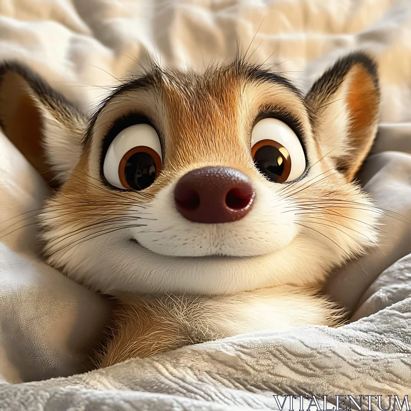 Charming Cartoon Creature Smiling in Bed AI Image