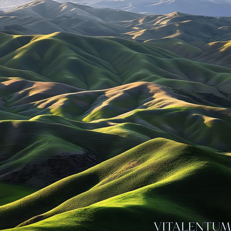 Green Hills in Sunlight AI Image