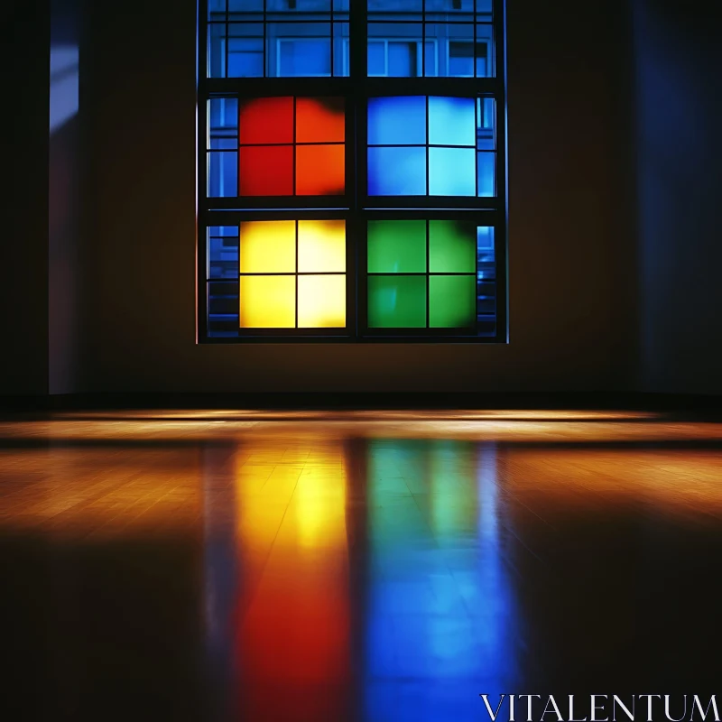 Chromatic Window Reflections on Wooden Floor AI Image