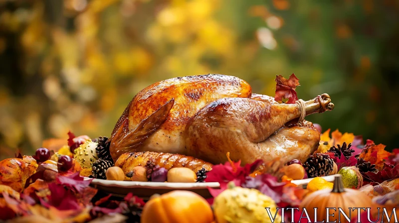 Roasted Turkey with Autumn Decor AI Image