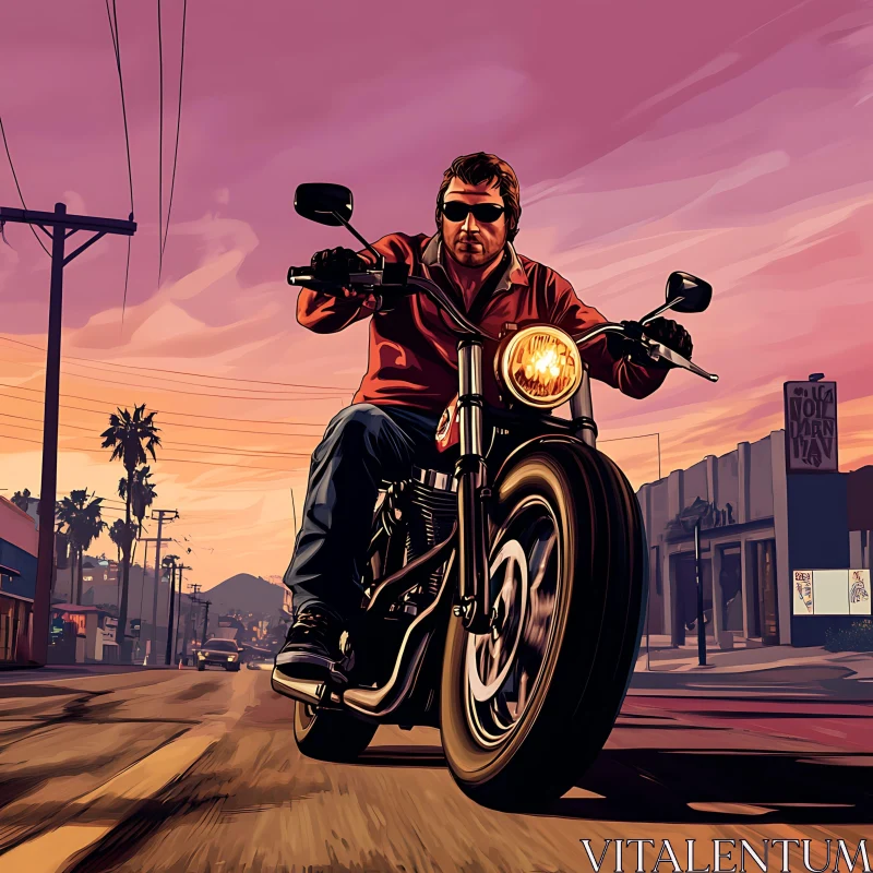 City Motorcycle Ride at Sunset AI Image