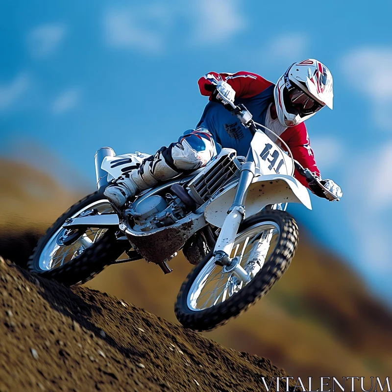 Motorcycle Racing Jump Blue Sky AI Image