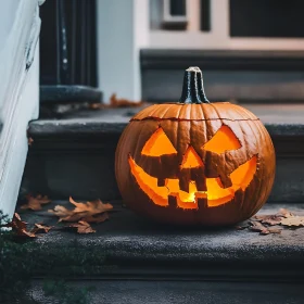 Glowing Jack-o'-Lantern on Steps