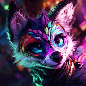 Whimsical Fox Art with Neon Details