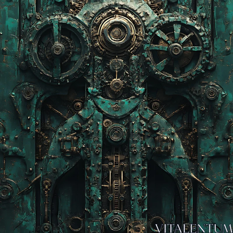 Verdigris and Gold Mechanical Composition AI Image