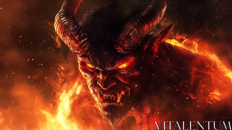 AI ART Fiery Demon with Horns and Glowing Eyes