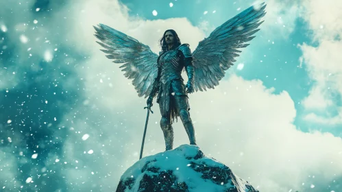 Winged Guardian in Winter Landscape