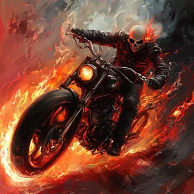 Flaming Motorcycle Rider with Skull