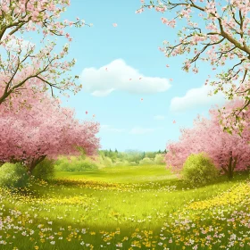 Blossoming Meadow in Spring Season