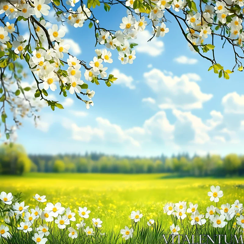 AI ART White Flowers in a Sunny Meadow