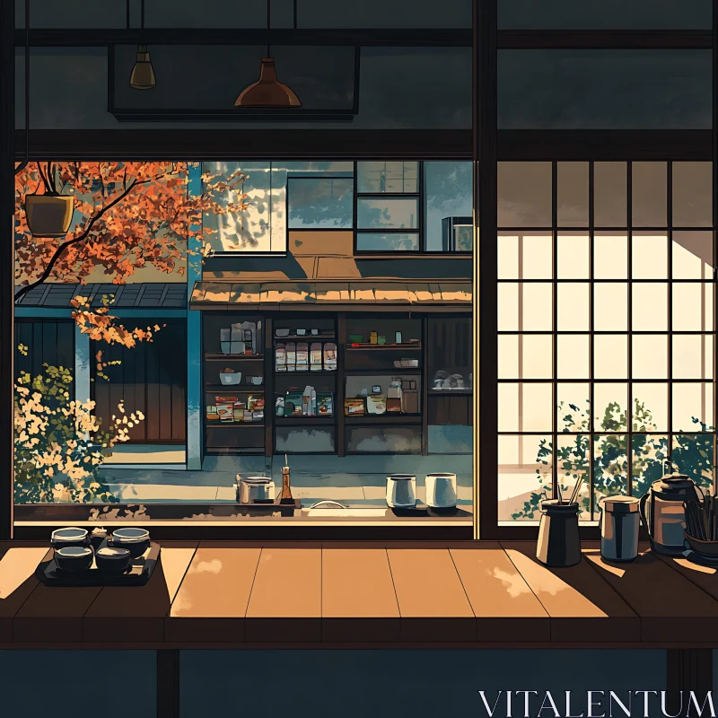 AI ART Japanese Interior with Autumnal View