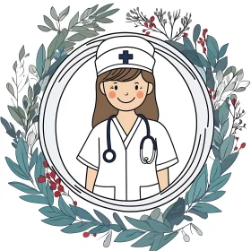 Illustration of a Nurse in Floral Frame