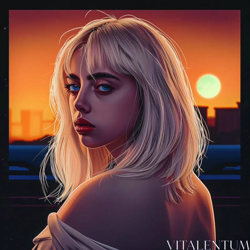 AI ART Billie Eilish in a Cityscape Sunset