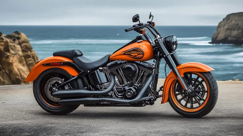 Motorcycle on the Ocean Coastline