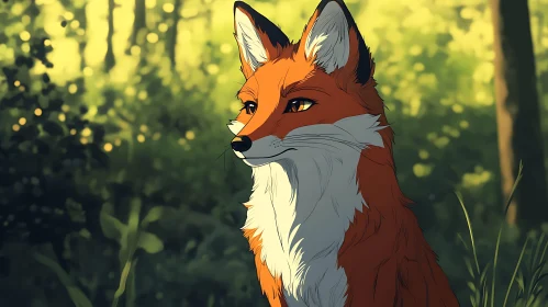 Orange Fox Portrait in Green Forest