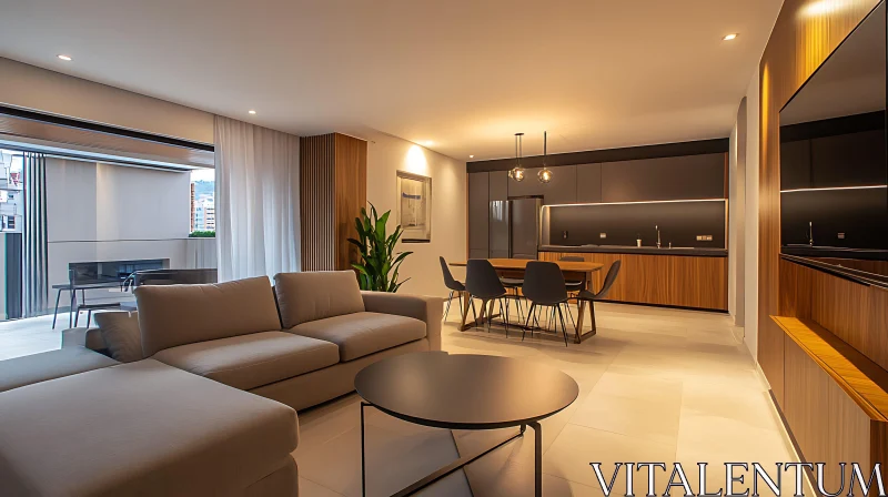 AI ART Stylish Apartment Interior with Open Kitchen