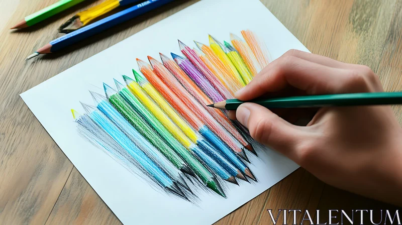 Creative Hand Drawing with Color Pencils AI Image