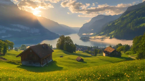 Picturesque Mountain Lake at Sunrise