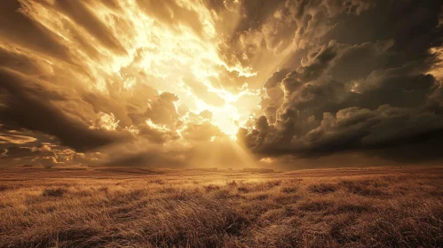 Sunlit Clouds Above Expansive Golden Field