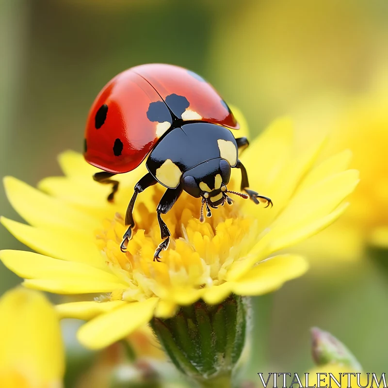 Ladybug on Yellow Flower Close-Up AI Image