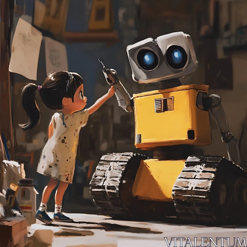 Girl and Robot Friendship AI Image