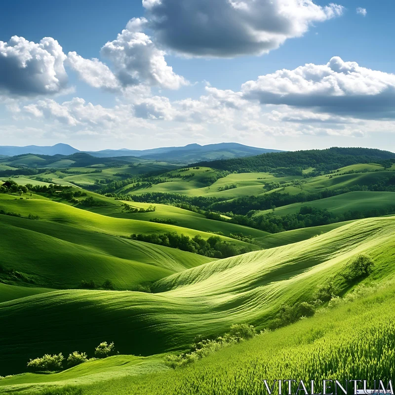 Scenic Green Hills and Cloudy Sky AI Image