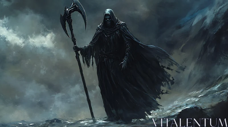 AI ART Dark Cloaked Figure with Scythe Art