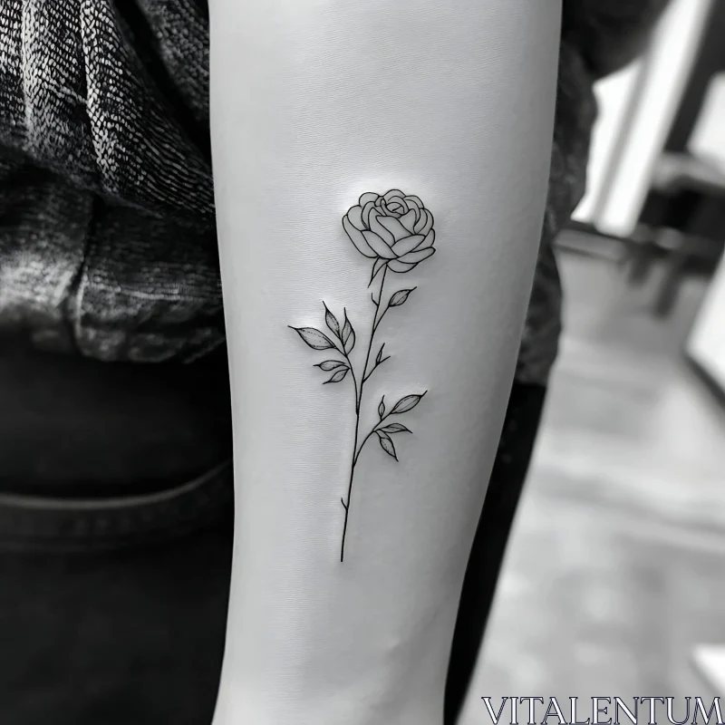 Simple Black Ink Rose Tattoo AI Image