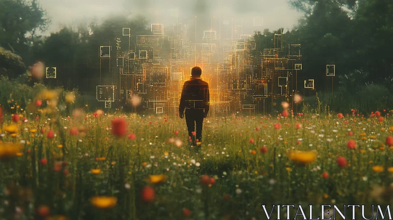 Field of Flowers and Data AI Image