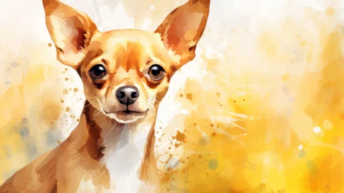 Chihuahua Watercolor Illustration in Yellow and Sepia Tones