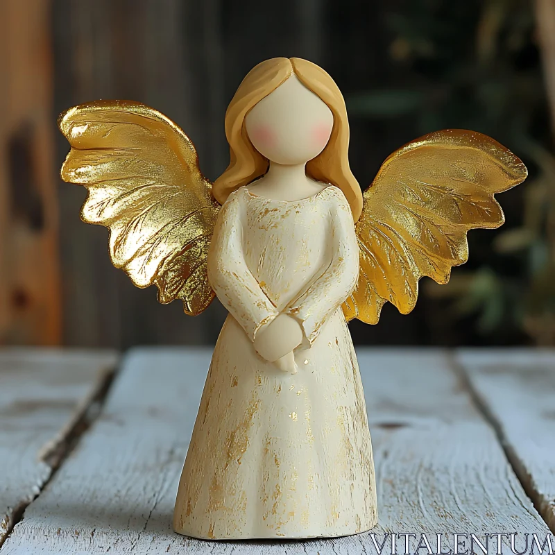 AI ART Guardian Angel Statue with Gilded Wings