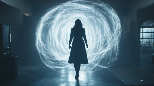 Silhouette Before Luminous Portal Artwork