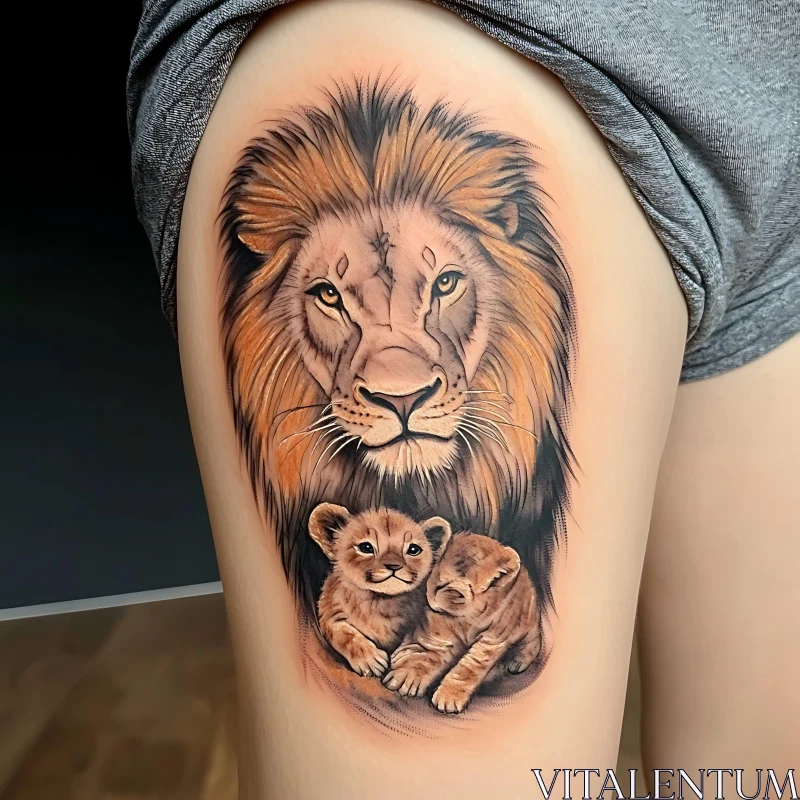 Majestic Lion and Cub Tattoo AI Image