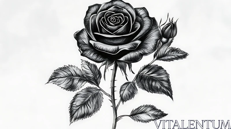 Artistic Rose Drawing in Black and White AI Image