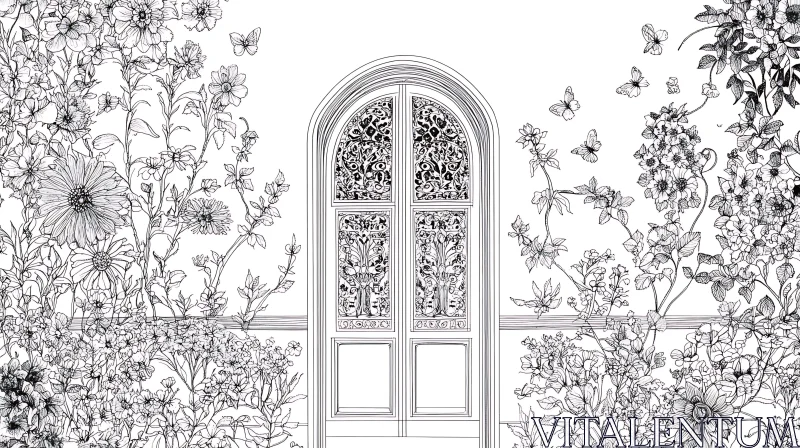 AI ART Arched Doorway with Flowers and Butterflies