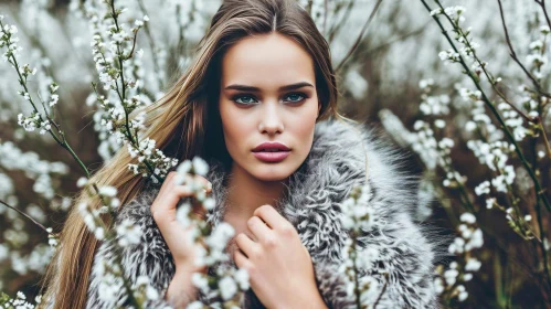 Powerful and Confident Woman in a Field of White Flowers