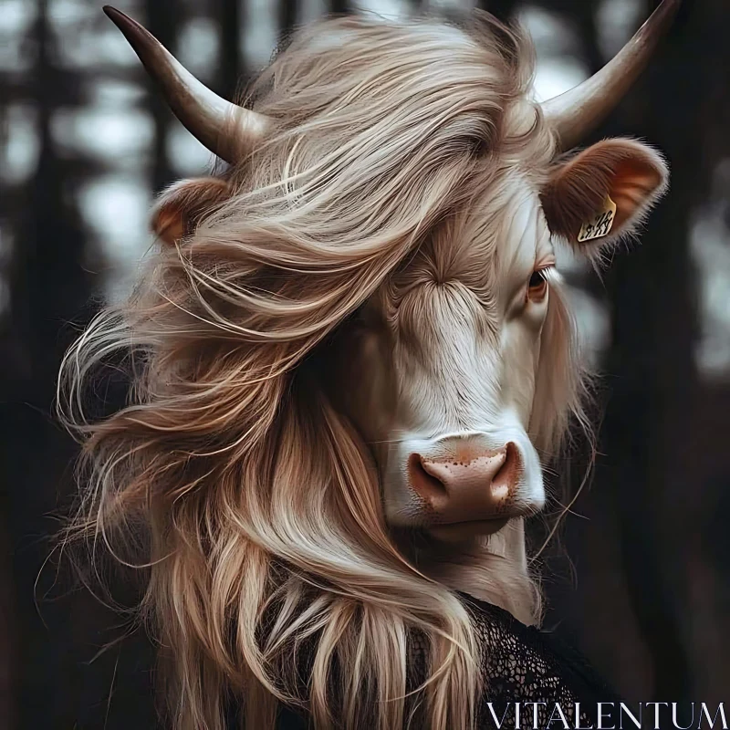 Blonde Cow Beauty in the Forest AI Image